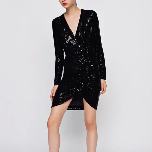⭐️ NWT ZARA Sparkly Draped Black Dress ⭐️ - Picture 5 of 12